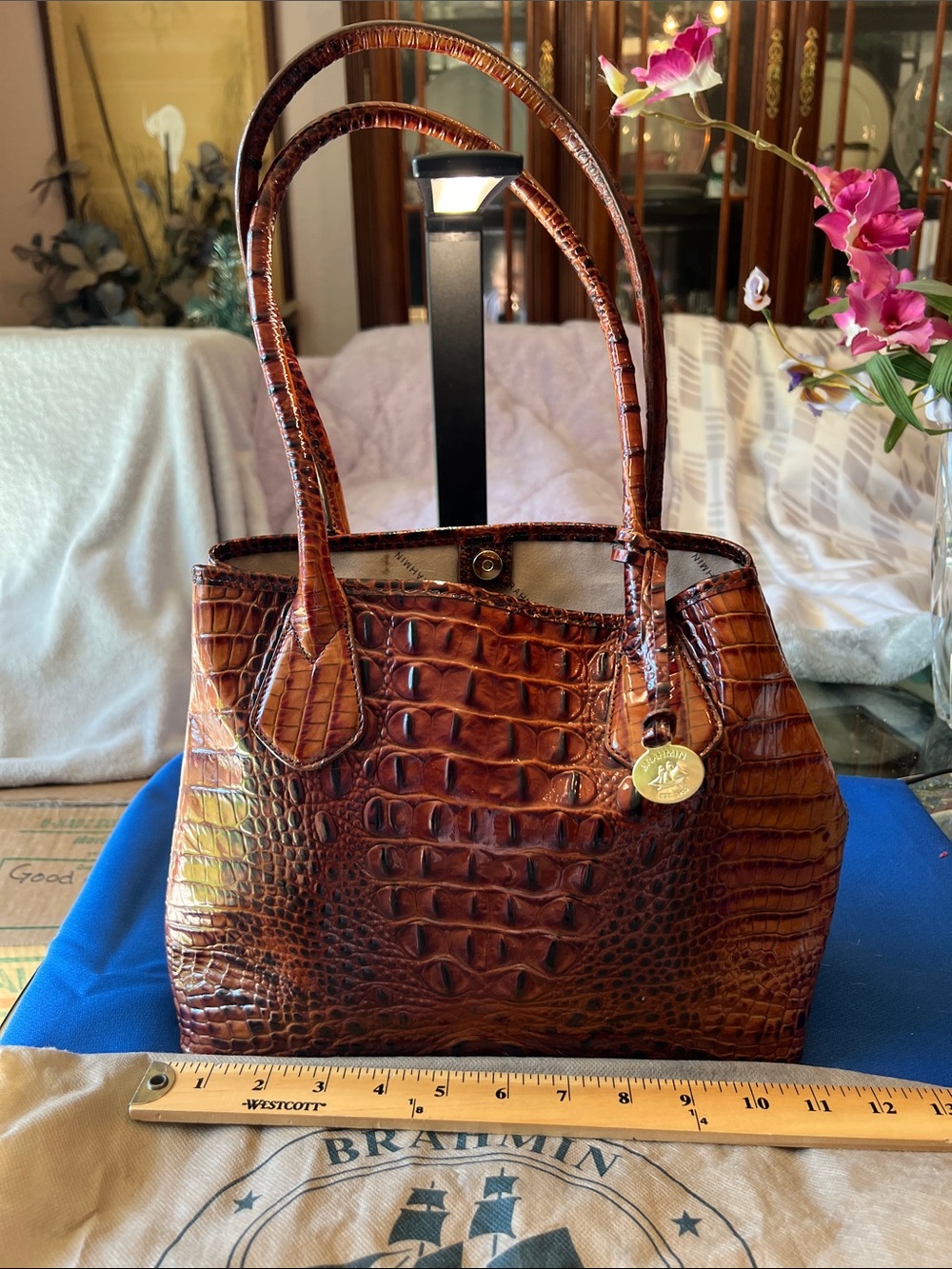 Brahmin Brown Croc-Embossed Leather Tote Bag